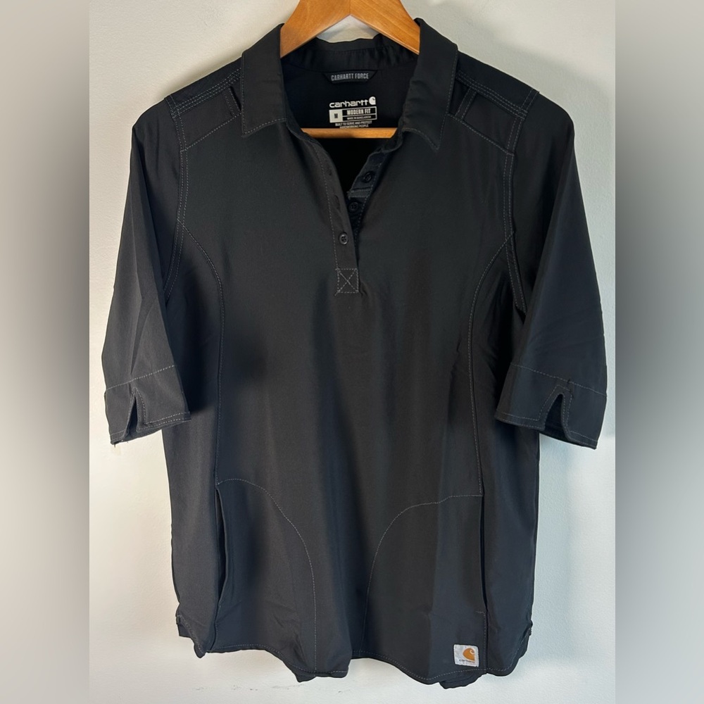 Carhartt Force Womens Polo Shirt M Black Modern Fit Workwear Outdoor Stretch EUC